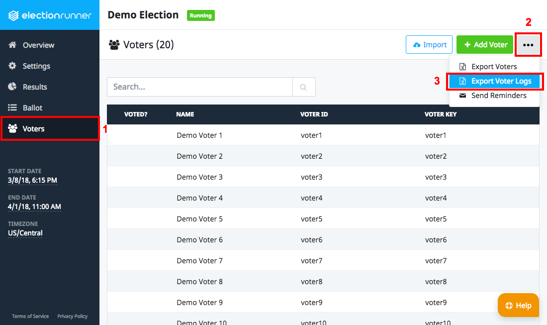 Election - Export voter logs